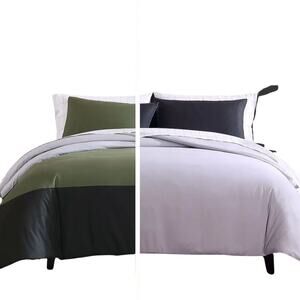 Eddie Bauer Twin Duvet Set Dark Olive Green Black Skyline Stripe